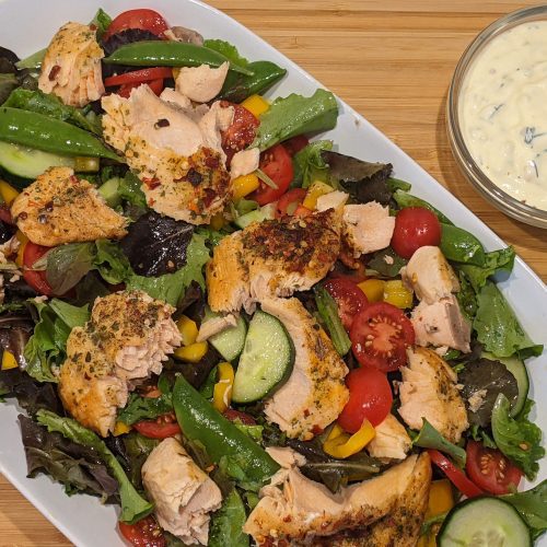 Fresh Summer Salad with Salmon and Tzatziki Sauce