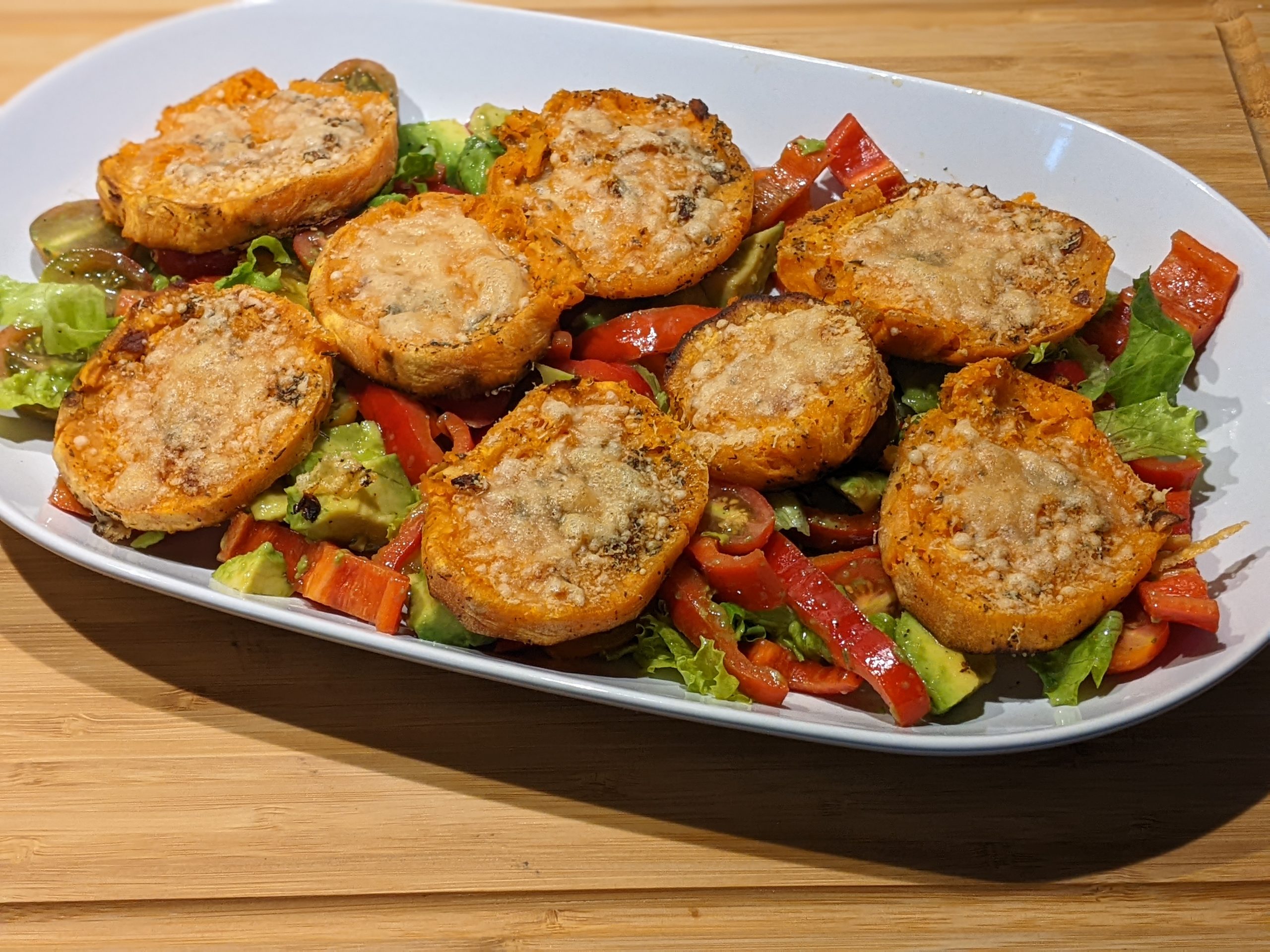 Parmesan Garlicky Sweet Potatoes