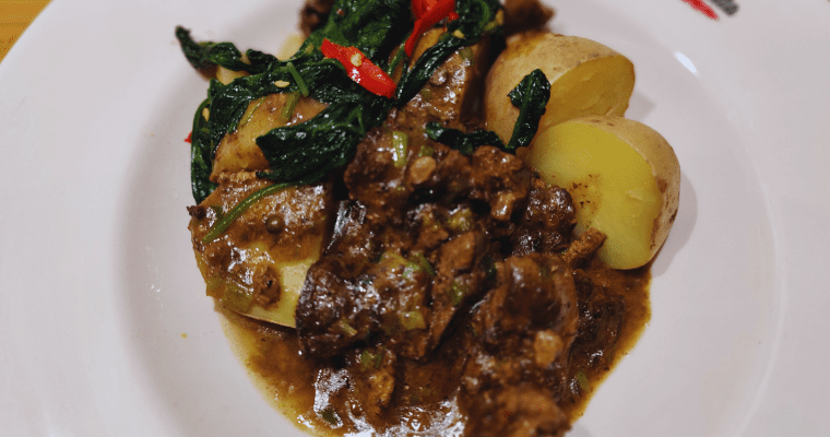 Chicken Liver with Boiled Potatoes and Fried Spinach